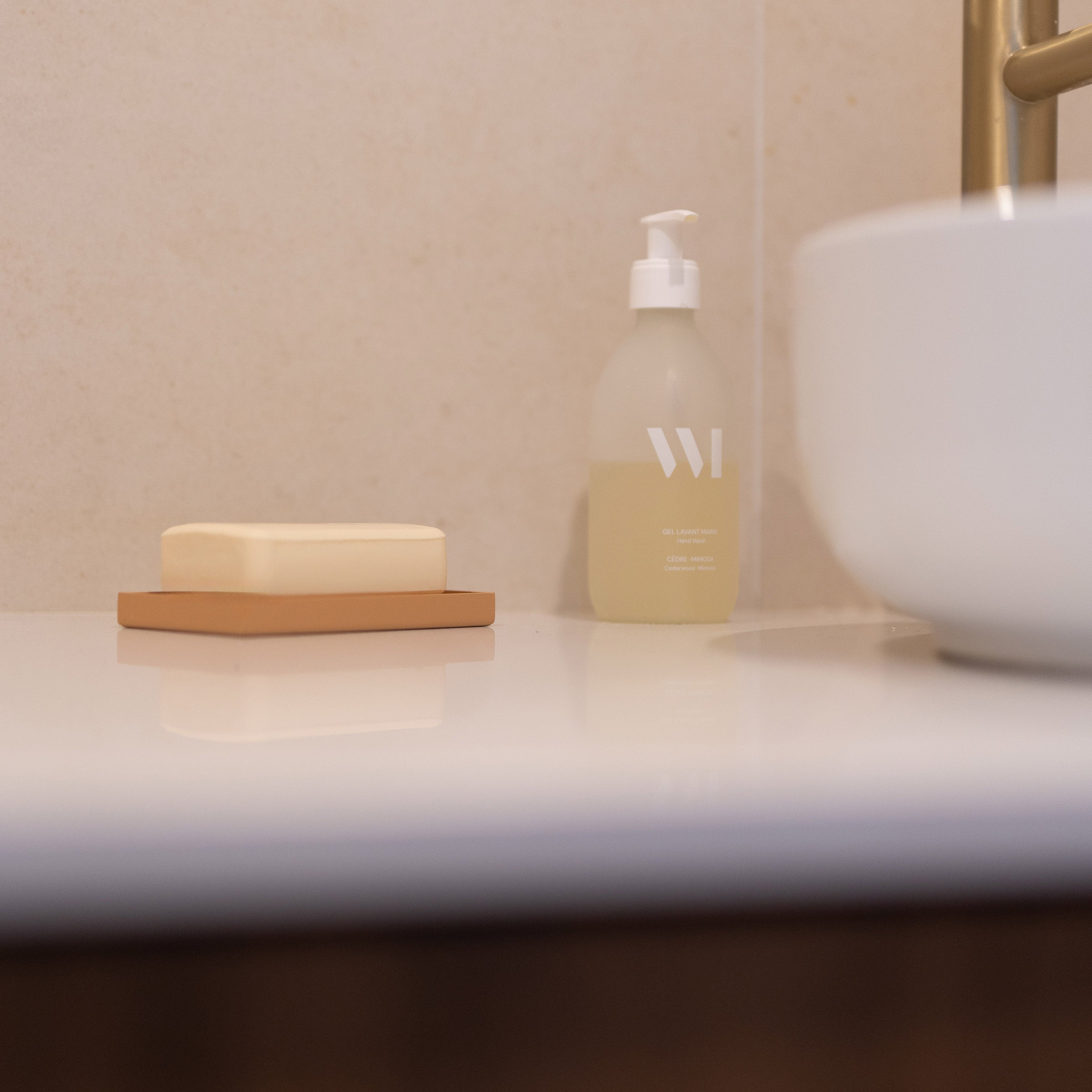 porte savon inoxydable rose terracotta design et coloré Bild